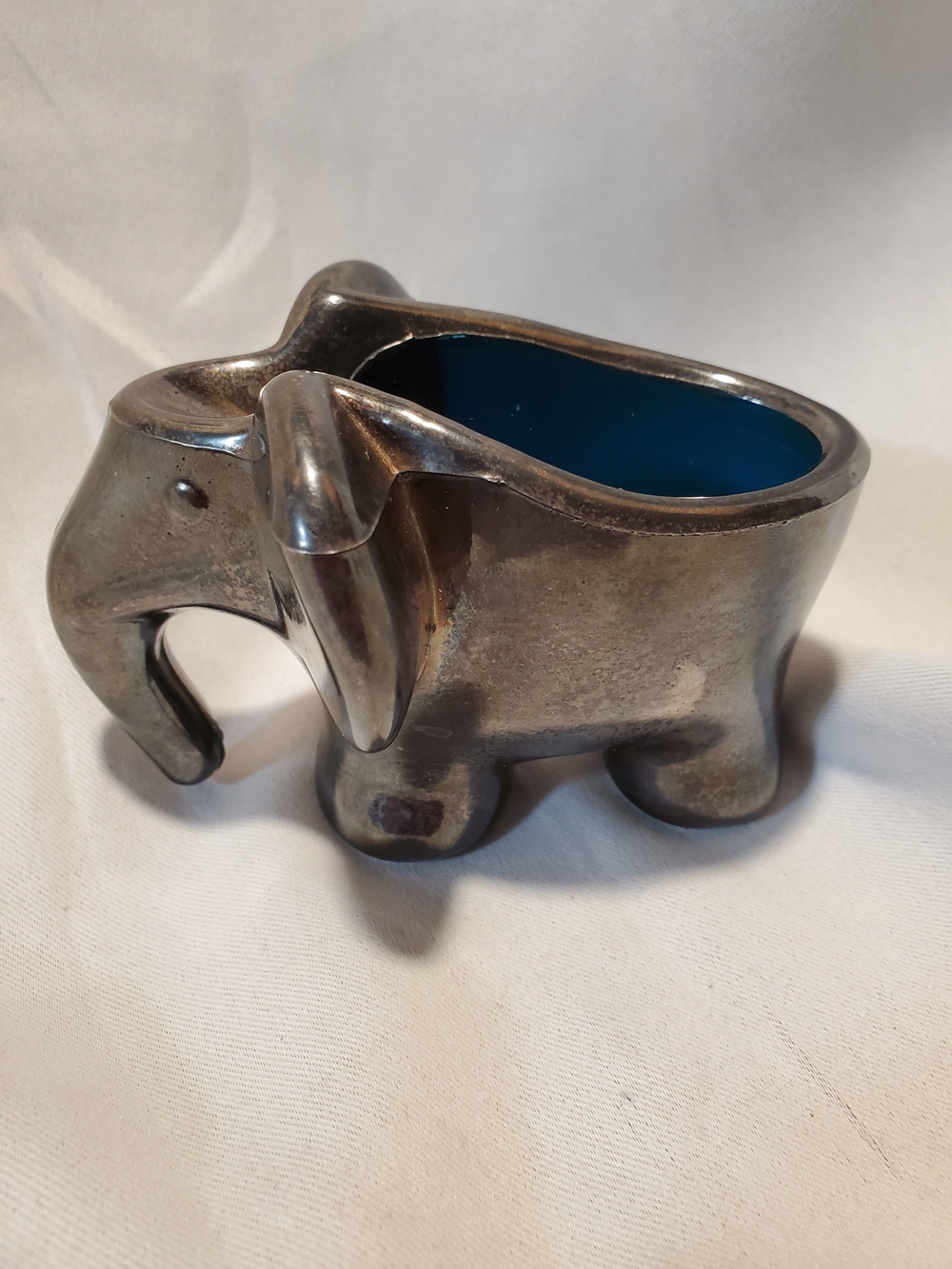 Vintage C.C. Alba S.A. Sterling Silver Overlay Elephant Votive blue glass...